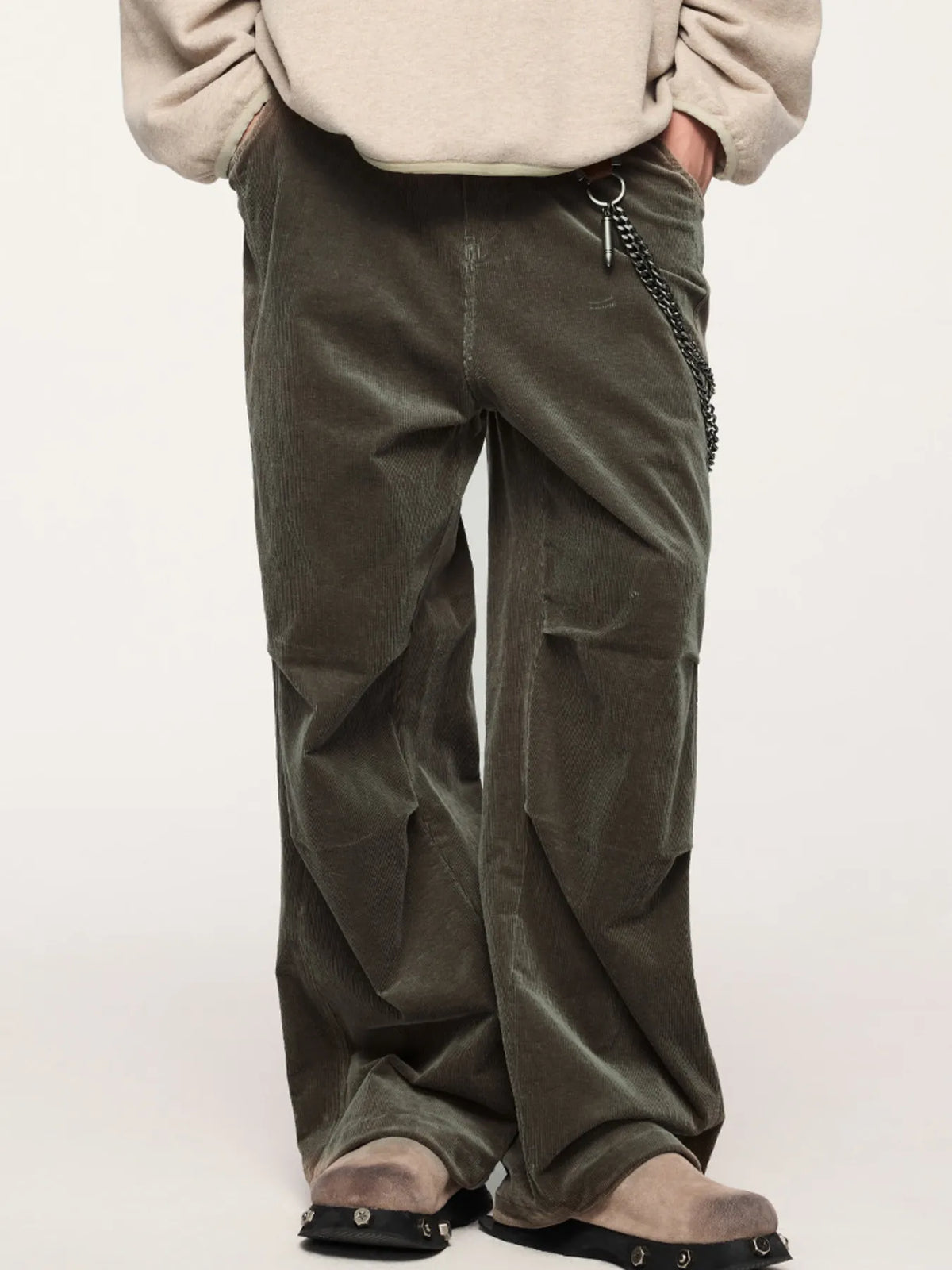 Men's Wide Leg Pants in Camel Green