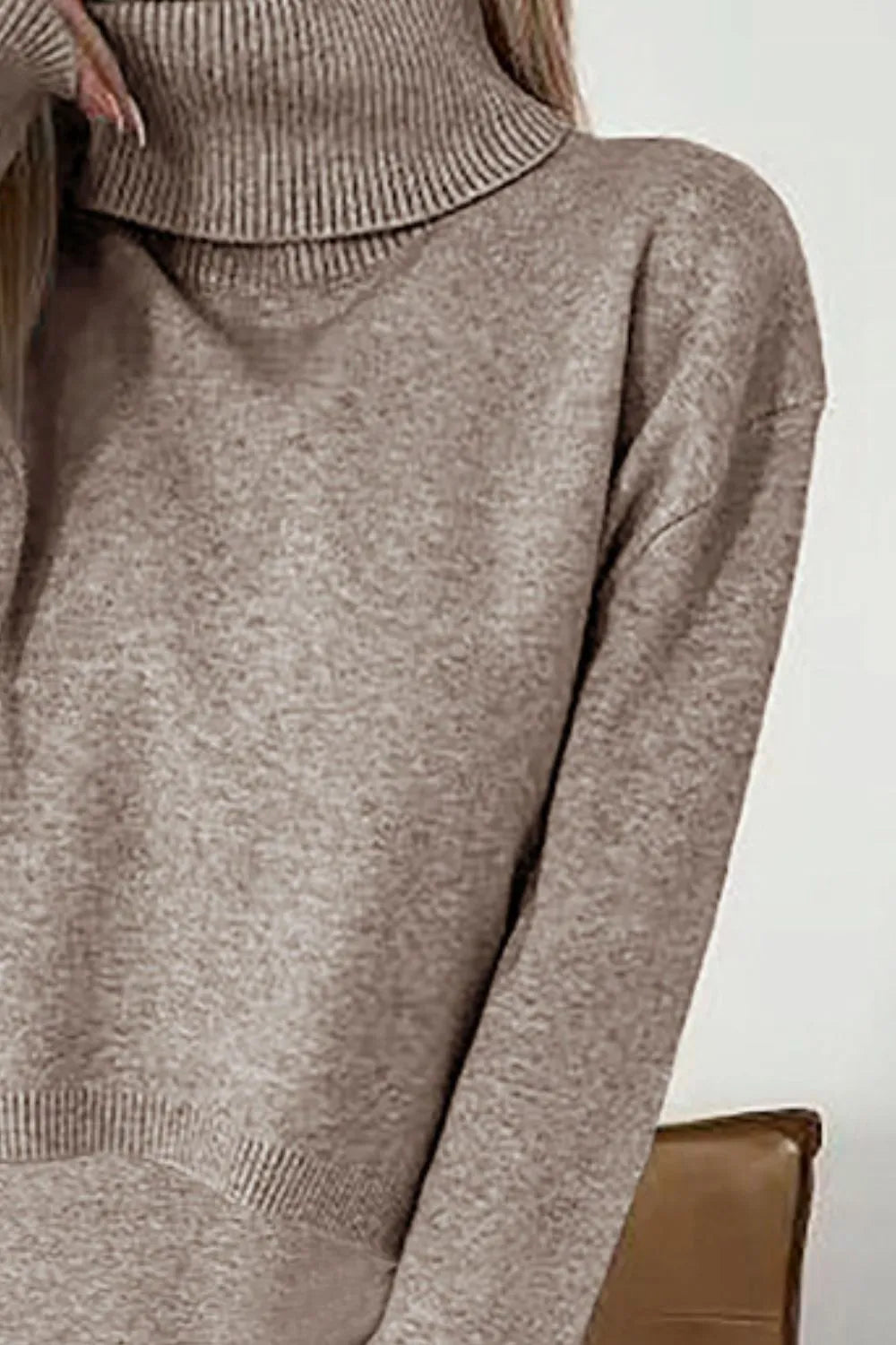 Turtleneck Dropped Shoulder Sweater and Dress Sweater Set