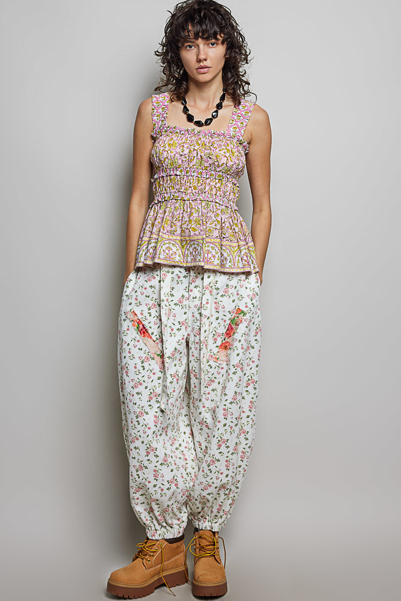 POL Smocked Printed Square Neck Peplum Tank with Ruffle Trim - Lilixa.store