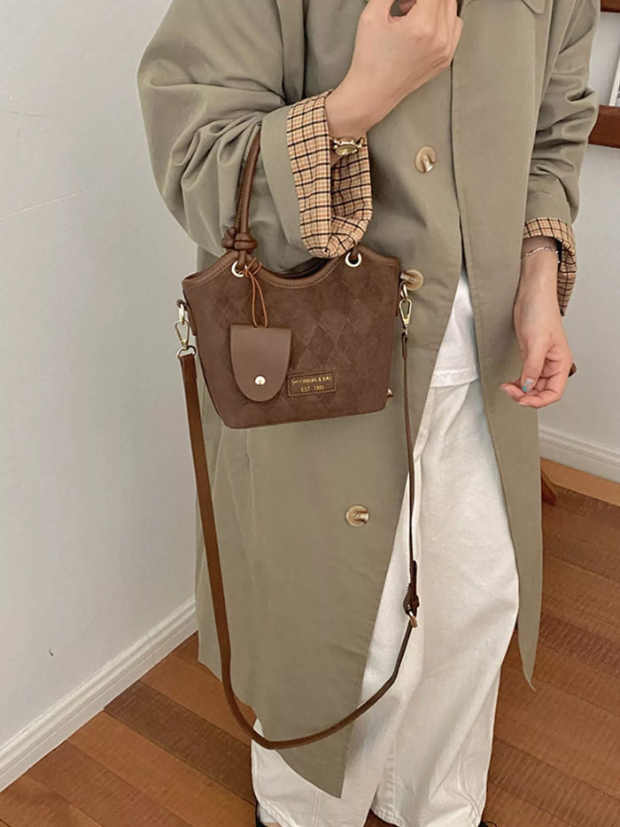 Argyle Pattern Crossbody Bag in Brown