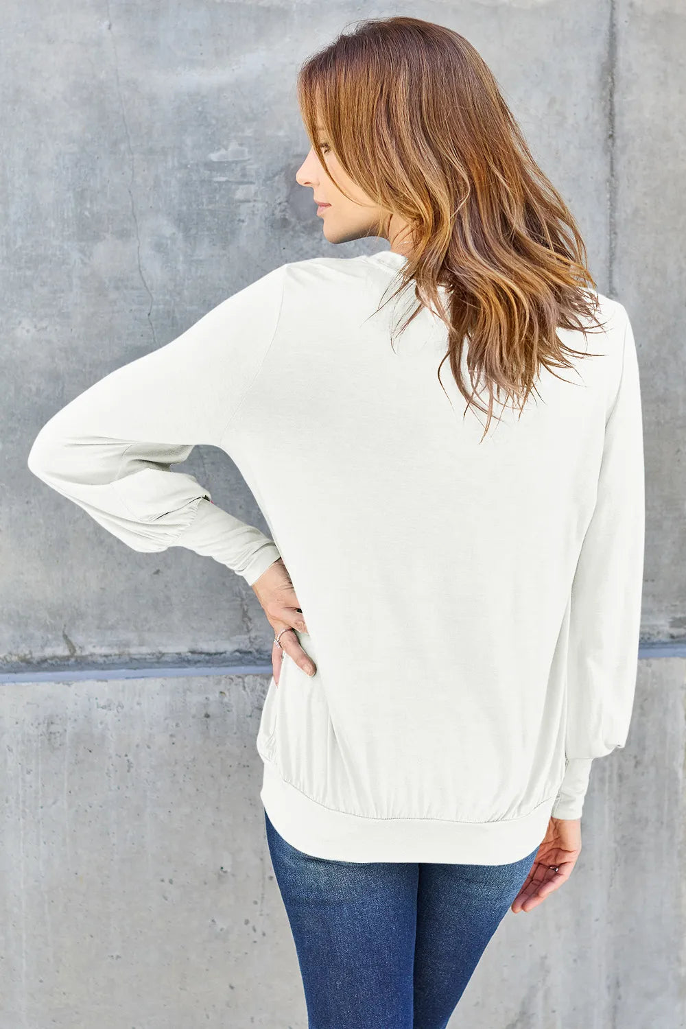 Basic Bae Full Size V-Neck Lantern Sleeve Top - Lilixa.store