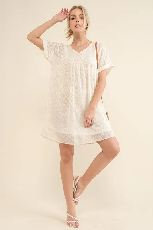 And The Why Woven Leopard Baby Doll Roll-Sleeve Casual Dress - Lilixa.store