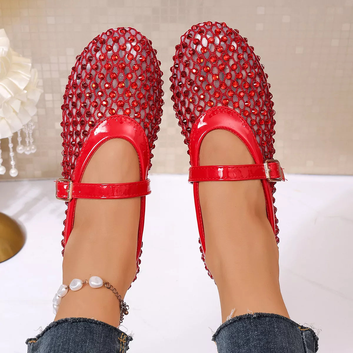 Sparkling Mesh Mary Jane Sneakers - Lilixa.store