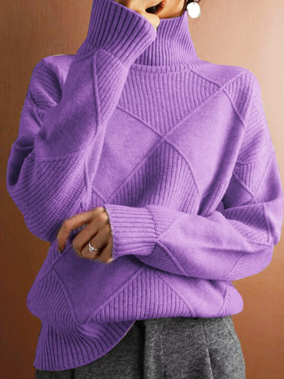 Argyle Pattern Turtleneck Sweater