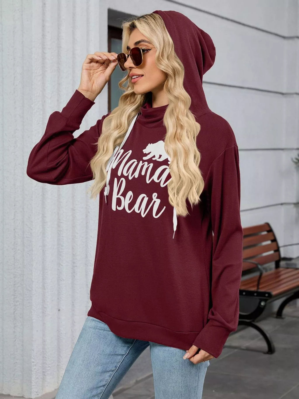 Contrast Letter Graphic Drawstring Long Sleeve Hoodie - Lilixa.store