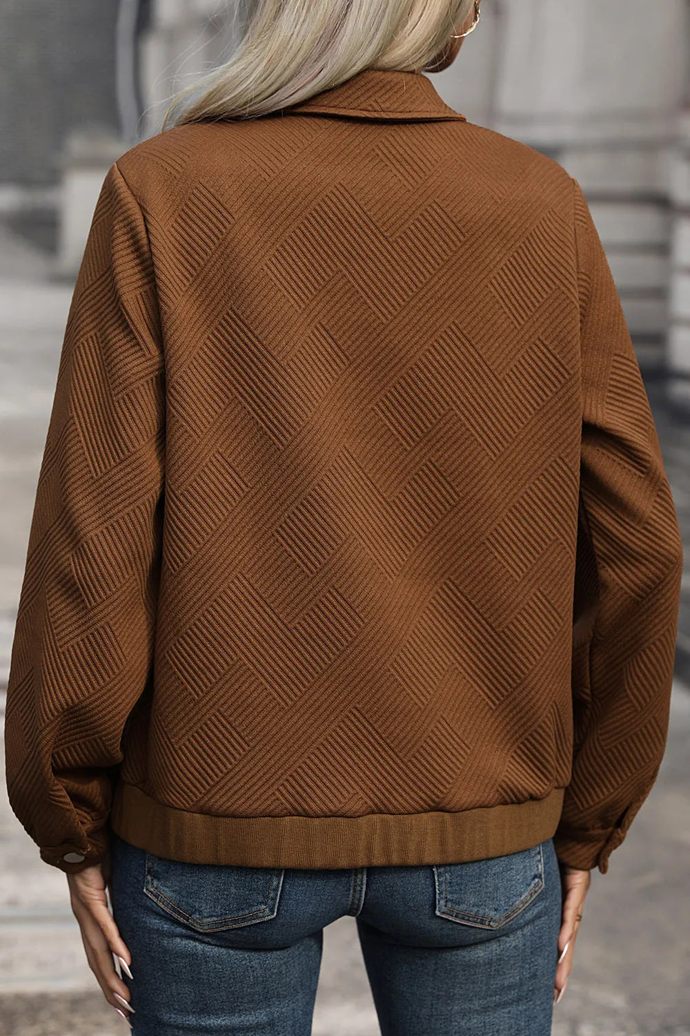 Perfee Textured Zip Up Collared Neck Jacket - Lilixa.store