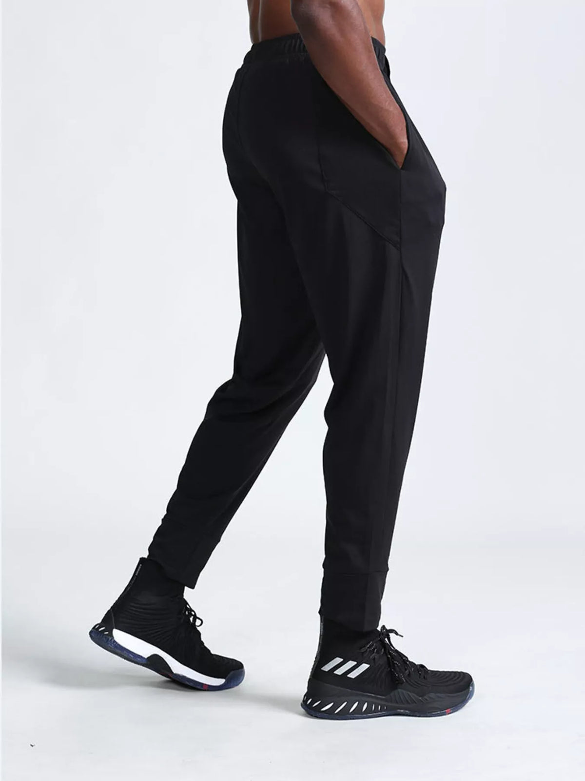 Men's Drawstring Joggers with Pockets in Black, view 4