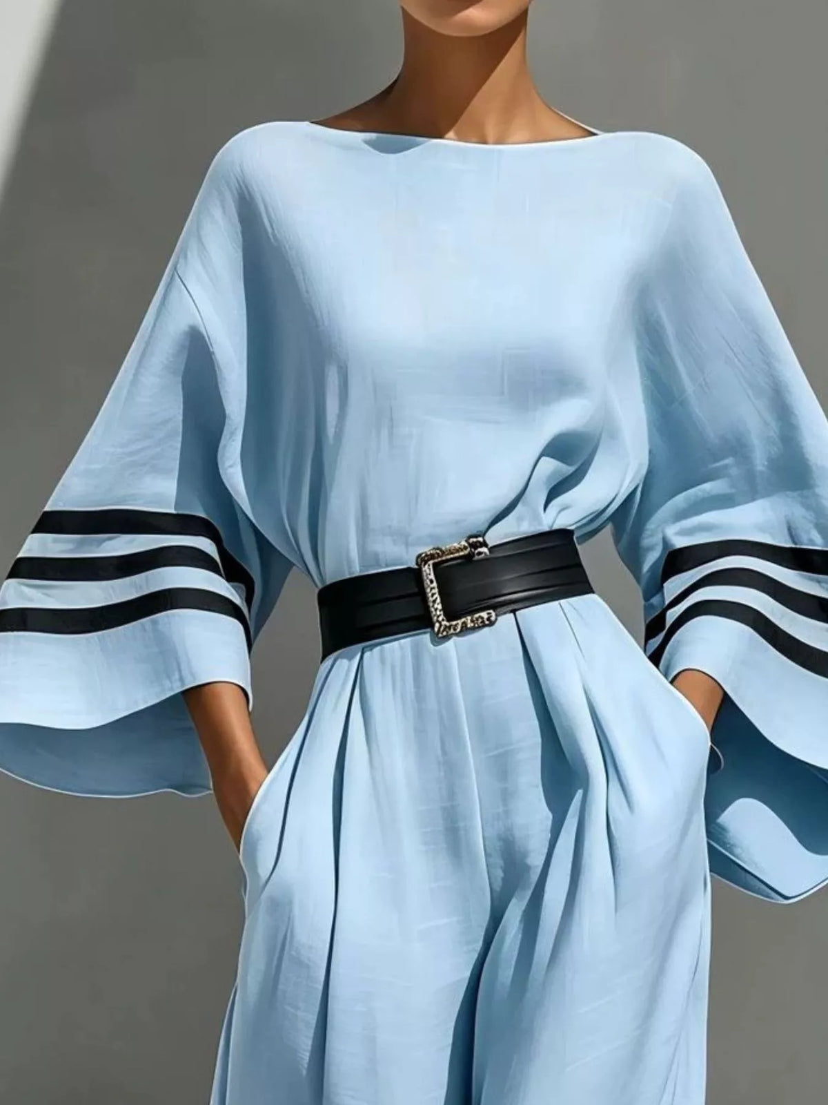 Wide Sleeve and Contrast Striped Jumpsuit, view 3