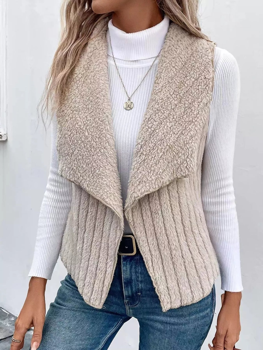 Cozy Fleece Open Front Vest Coat - Lilixa.store