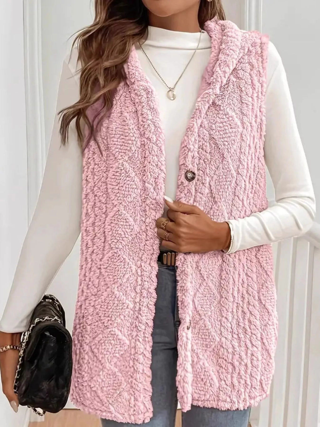 Button Up Plush Hooded Vest Coat - Lilixa.store