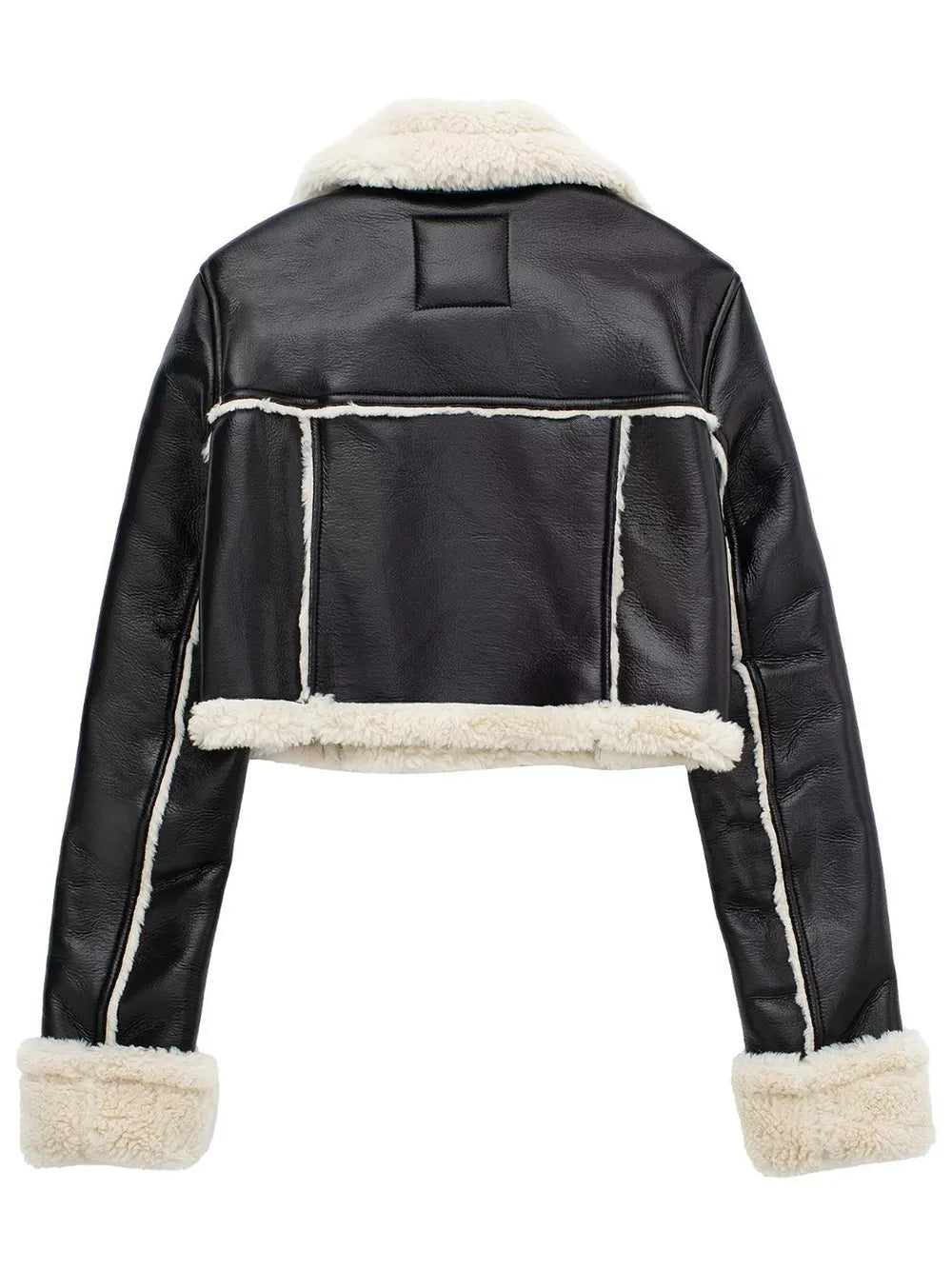 Collared Neck Long Sleeve Plush Cropped Jacket, view 7