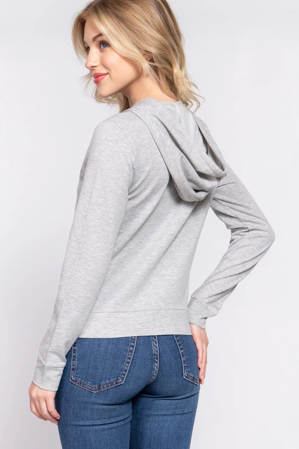 ACTIVE BASIC CALIFORNIA Zip Up Drawstring Long Sleeve Hoodie - Lilixa.store