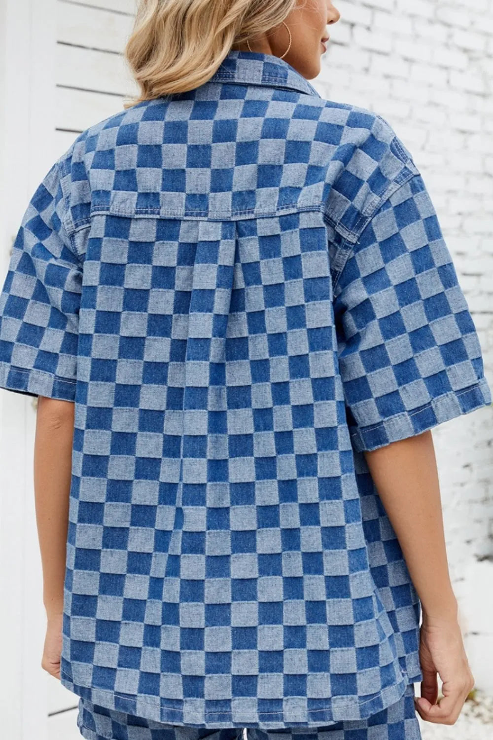 Button Down Checkered Denim Shirt - Lilixa.store