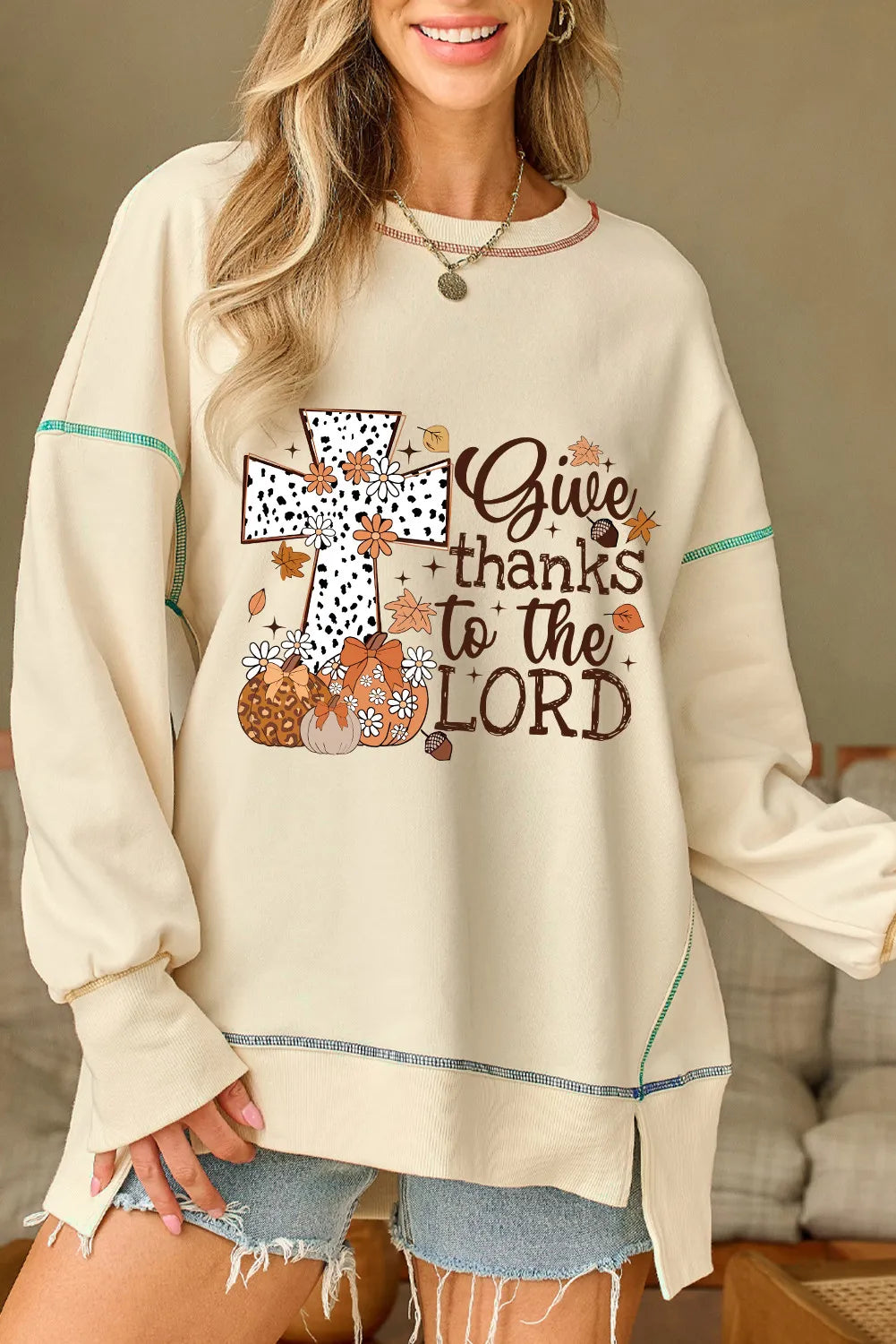 High-Low Contrast Stitching Round Neck Sweatshirt - Lilixa.store