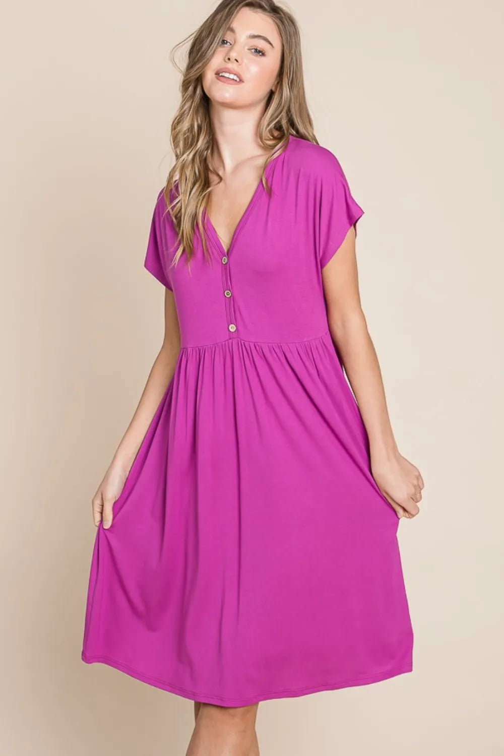 BOMBOM V-Neck Short Sleeve Dress - Lilixa.store