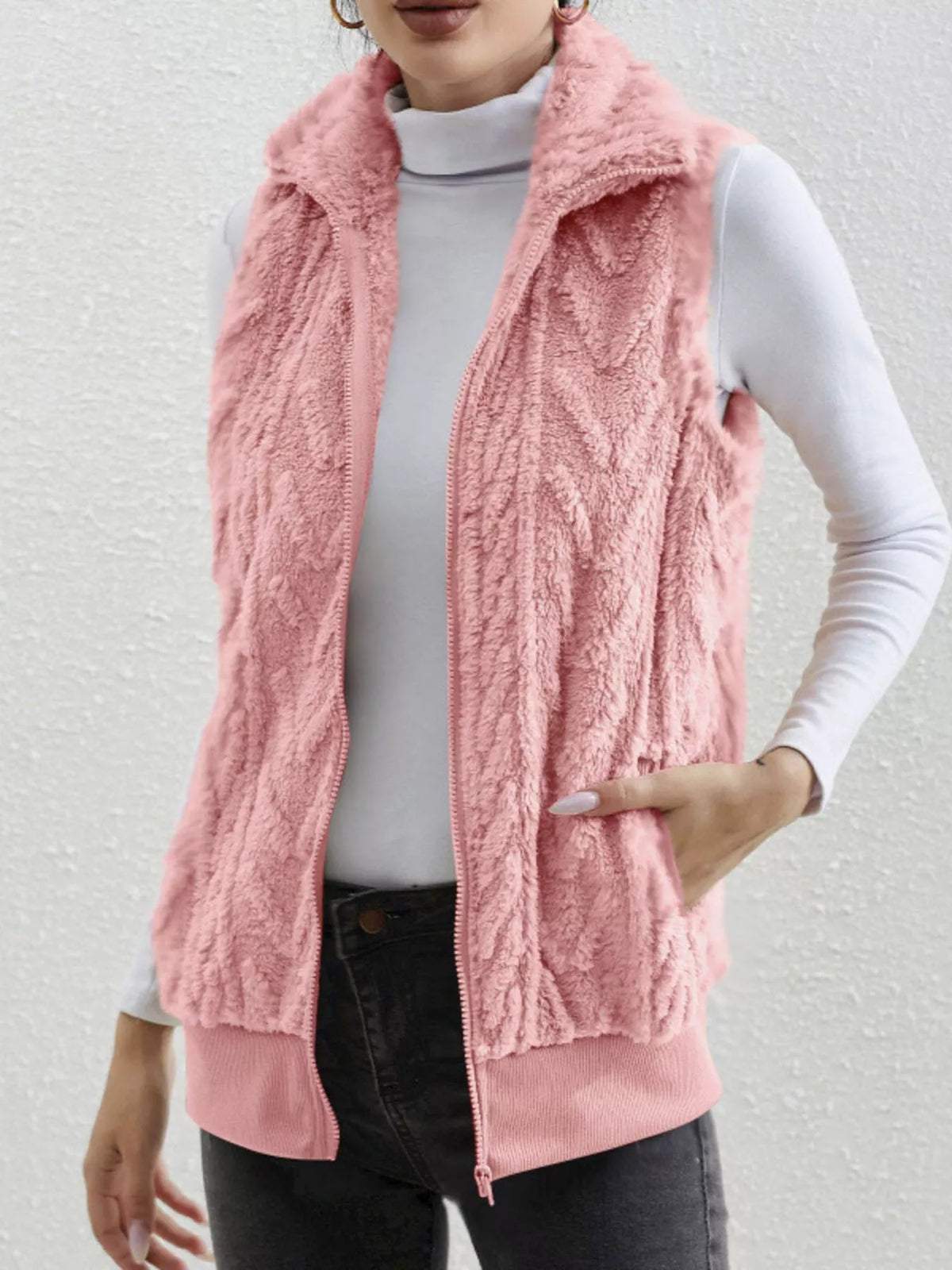 Full Size Cozy Faux Fur Zip-Up Vest Coat Plus Size - Lilixa.store