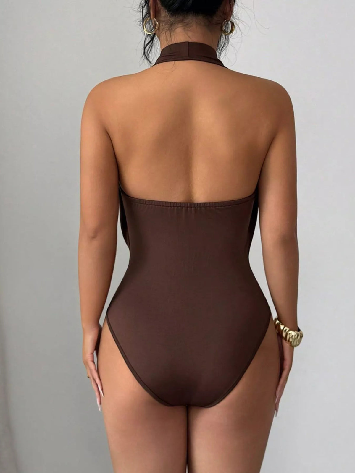 Halter Neck Ruched Ring Detail Bodysuit - Lilixa.store