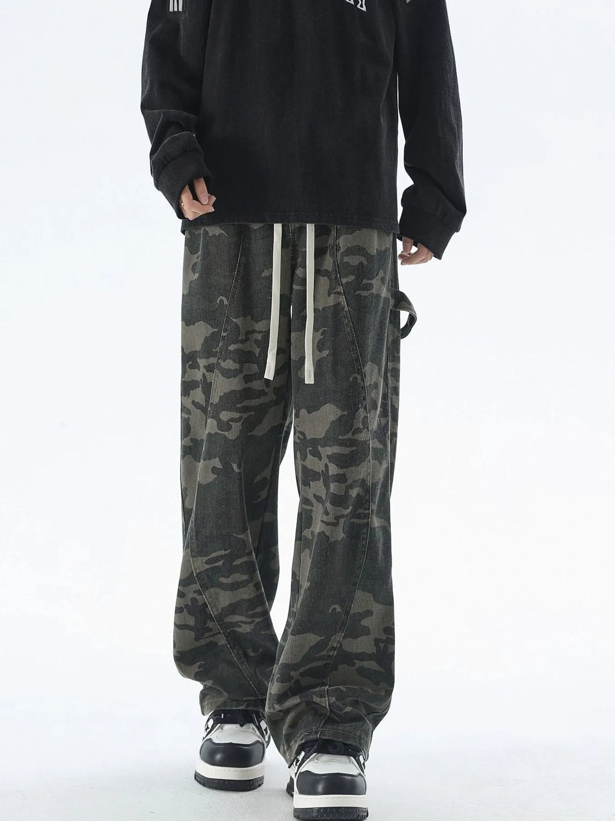 Men's Plus Size Camouflage Cargo Pants with Drawstring