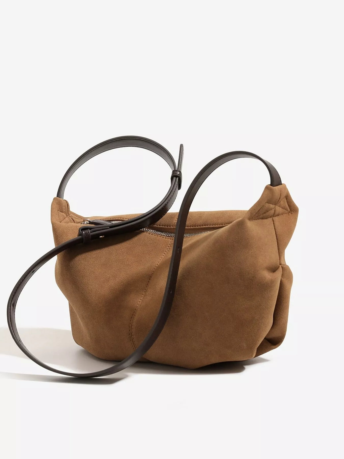 Vintage Suede Crescent Shoulder Bag with Adjustable Strap, view 3
