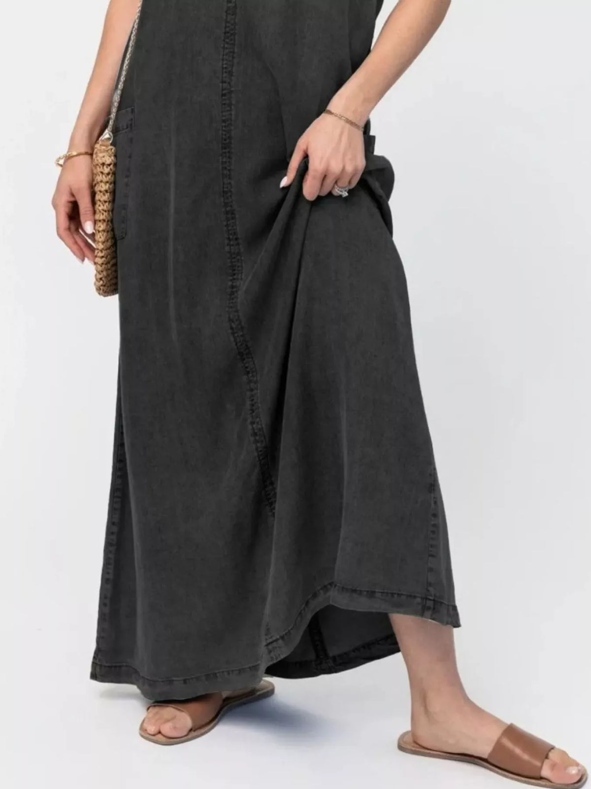 Casual Washed Denim Cami Maxi Dress, view 6