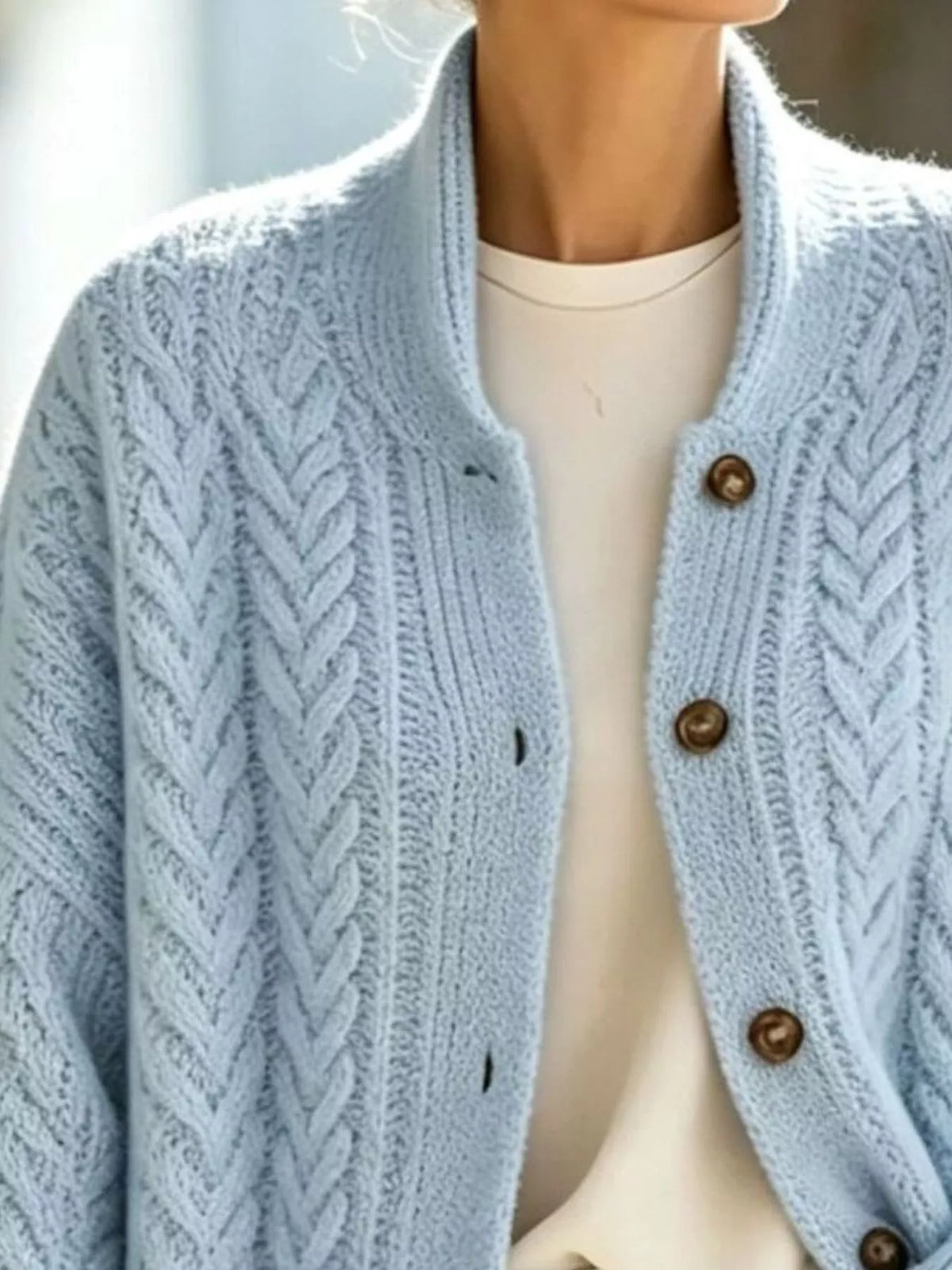 Full Size Cable-Knit Button-Down Cardigan Plus Size, view 2