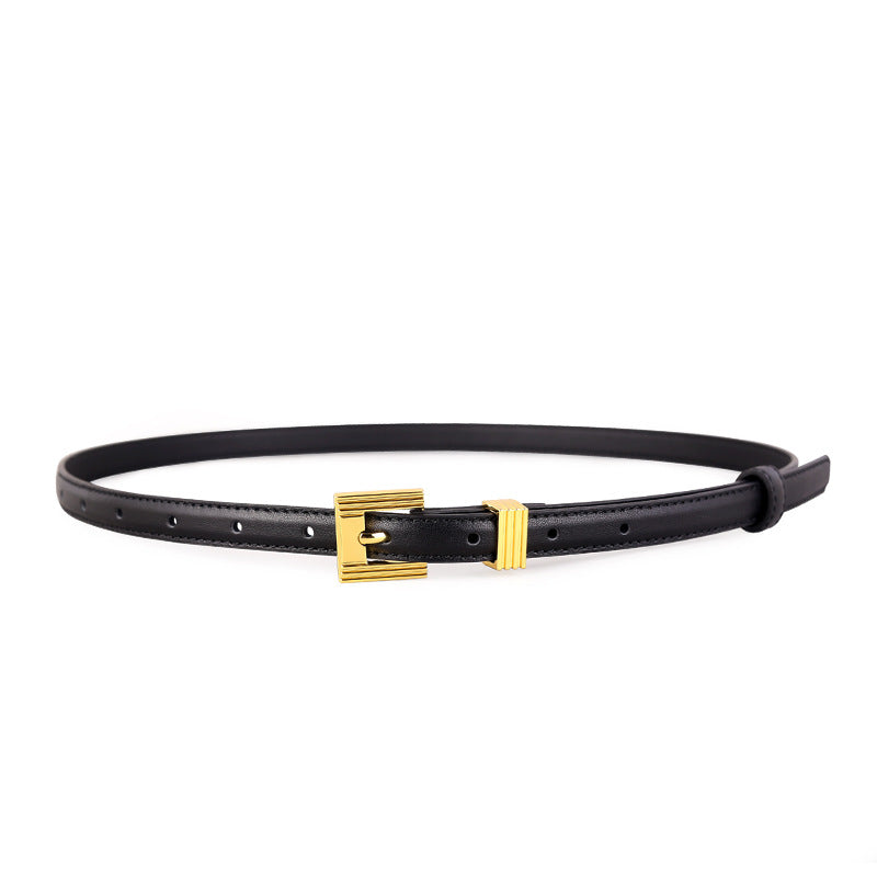 Skinny Leather Belt with Golden Buckle - Lilixa.store