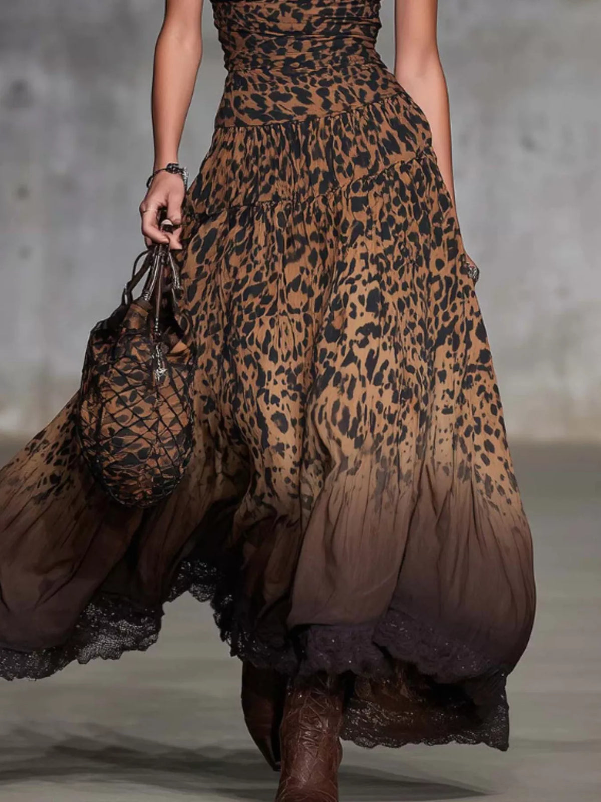 Strapless Leopard Print Maxi Dress
