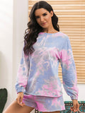 Ivy Lane Tie-Dye Long Sleeve Top and Shorts Lounge Set - Lilixa.store
