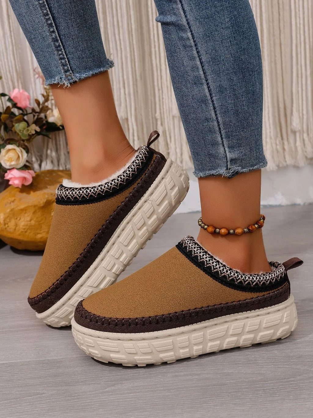 Embroidered Trim Round Toe Platform Boots, view 9