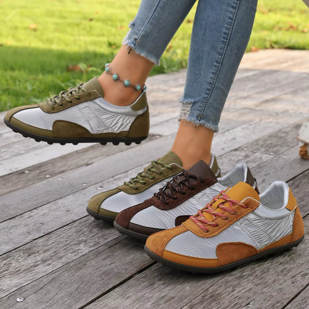 Casual Color-Block Suede and Metallic Texture Sneakers