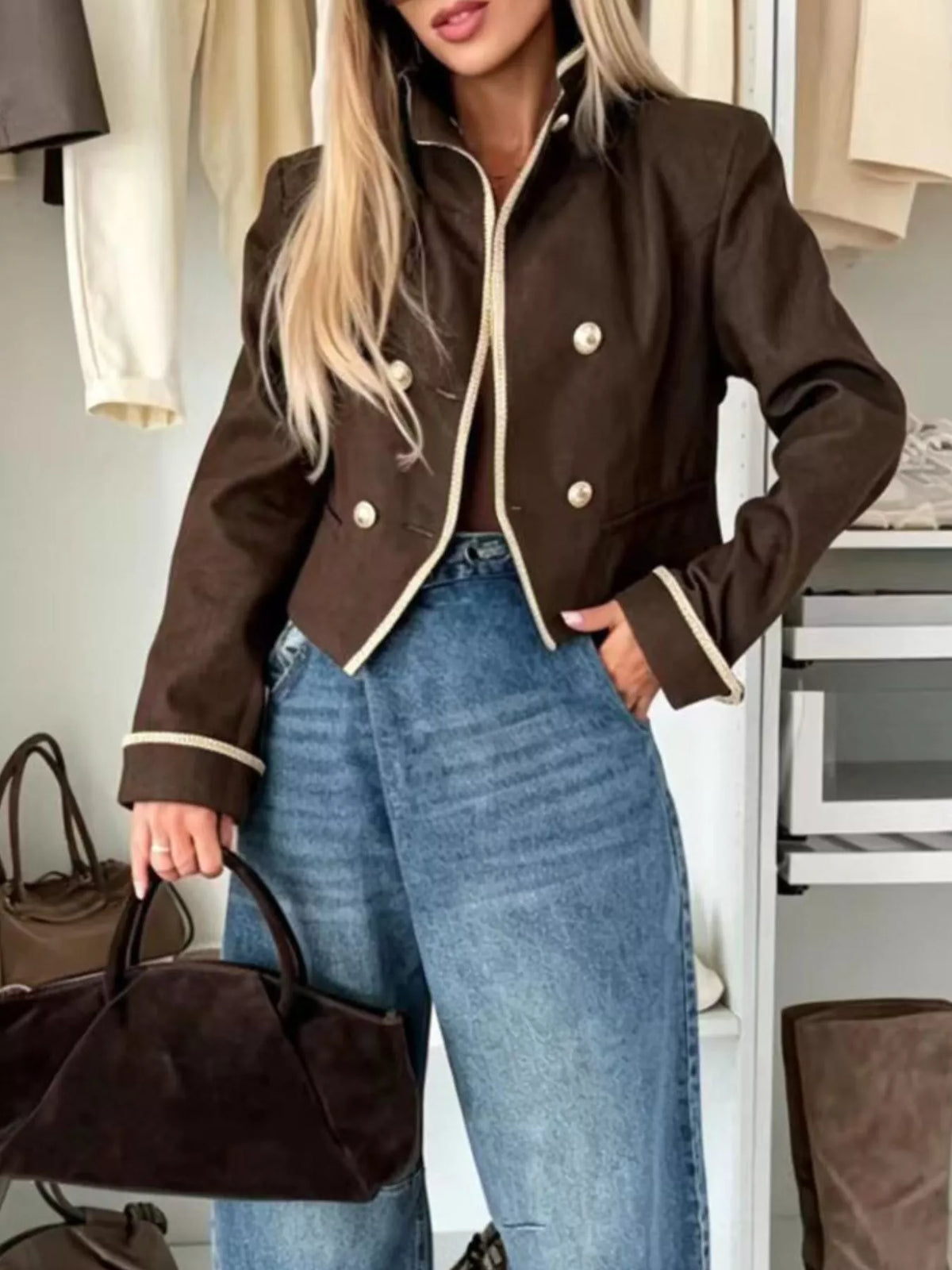 Double-Breasted Cropped Jacket - Lilixa.store