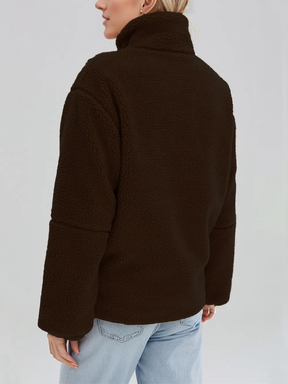 Turtleneck Zip Up Long Sleeve Plush Jacket, view 22
