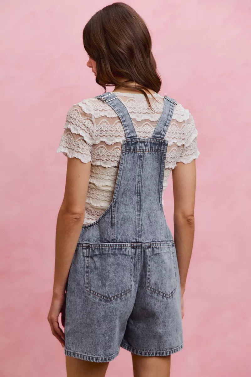 SO ME Denim Washed On Front With Adjustable Strap Romper - Lilixa.store