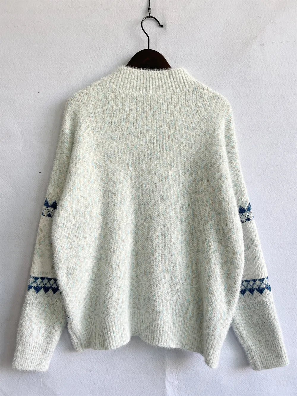 Geometric Mock Neck Dropped Shoulder Sweater, view 9