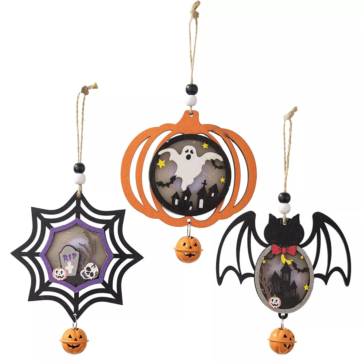 Halloween LED Lighted Wooden Hanging Decorative Ornaments Set - Lilixa.store