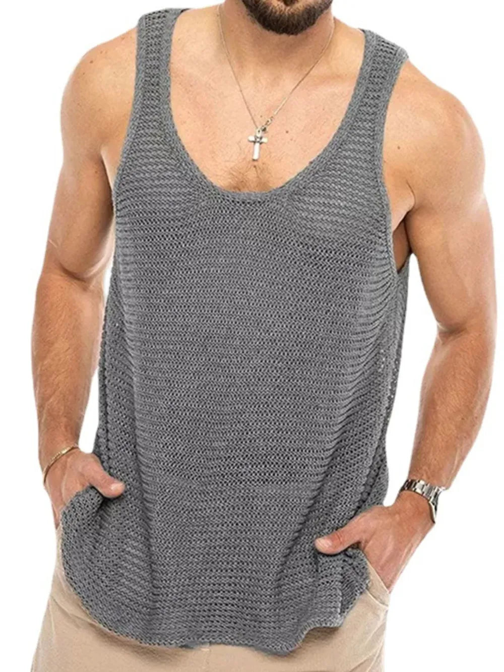Men's Plus Size Round Neck Wide Strap Tank - Lilixa.store