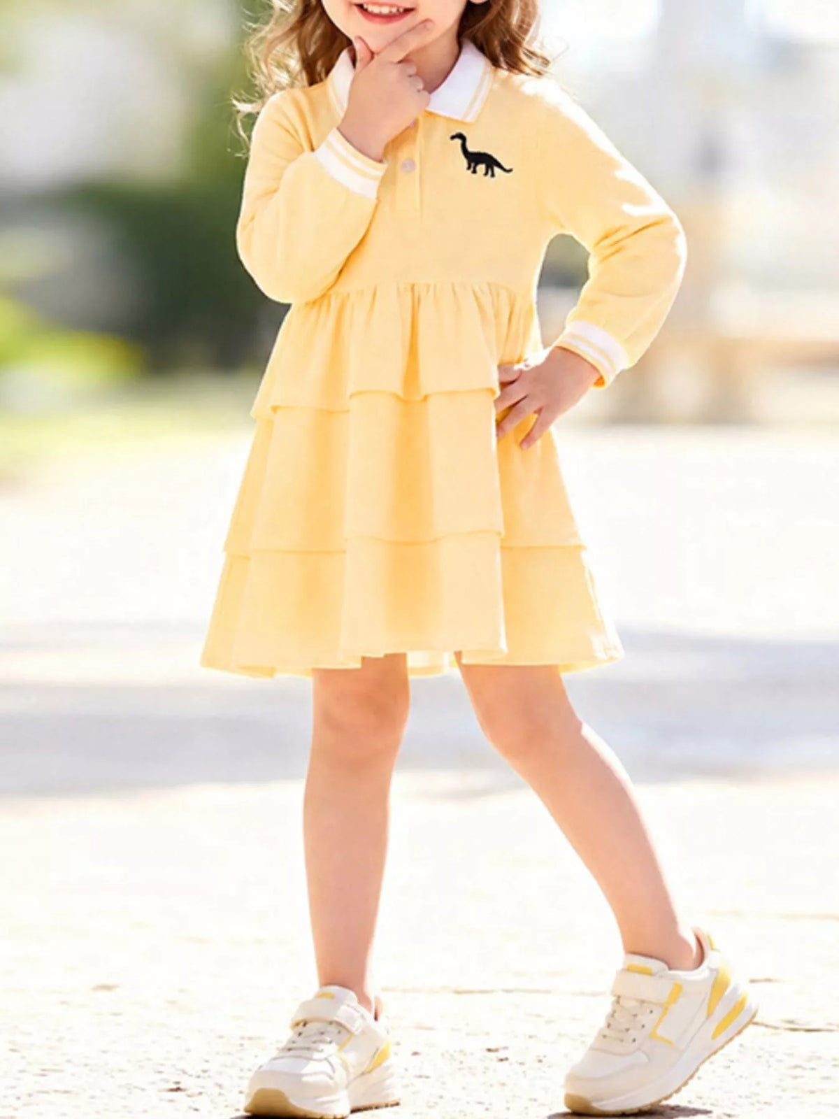 Children's Polo Collar Tiered Dress - Lilixa.store