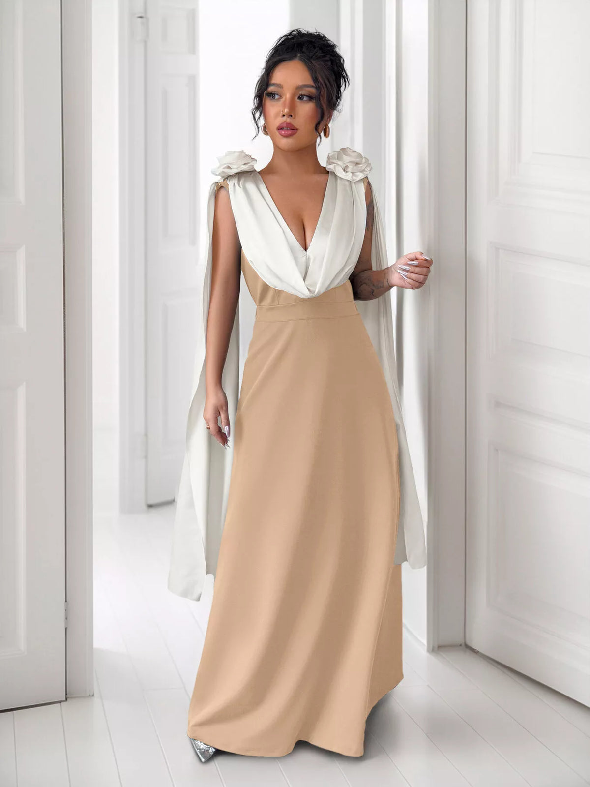 Floral Applique Two Tone Maxi Dress - Lilixa.store