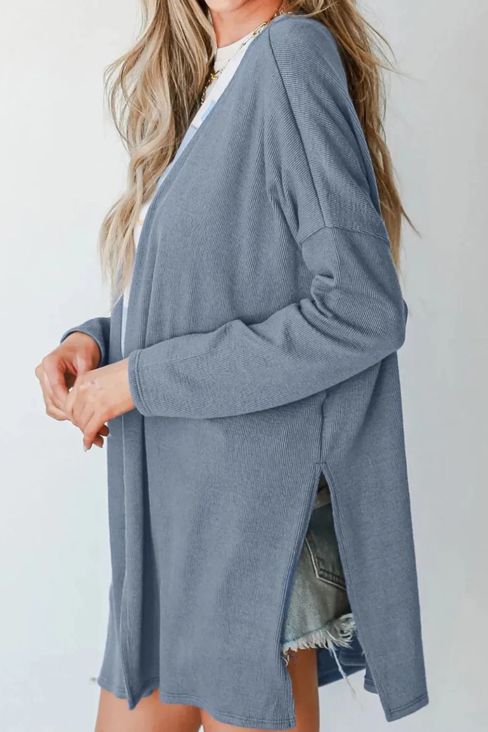 Slit Open Front Long Sleeve Cover Up - Lilixa.store