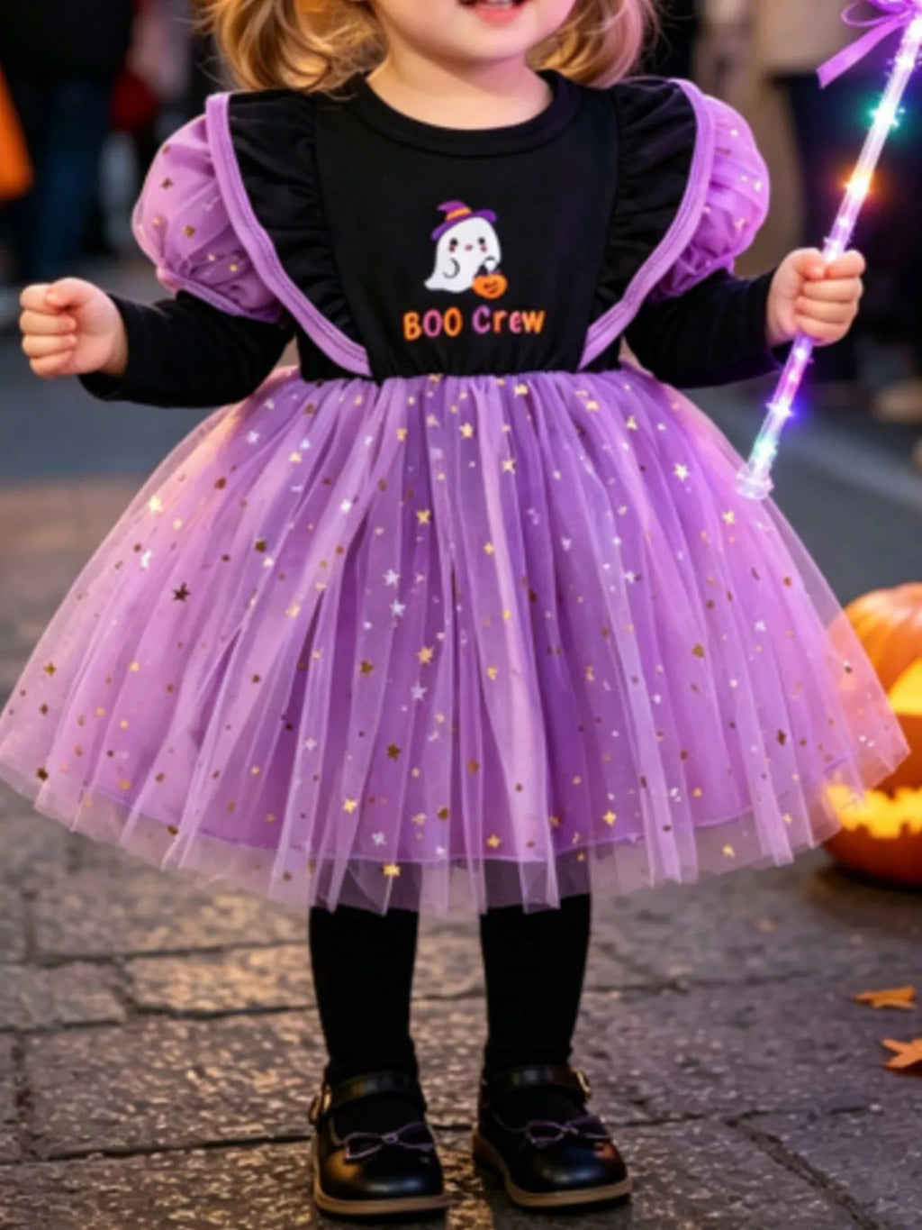 Children's Halloween 'BOO Crew' Ghost Graphic Tulle Tutu Dress - Lilixa.store