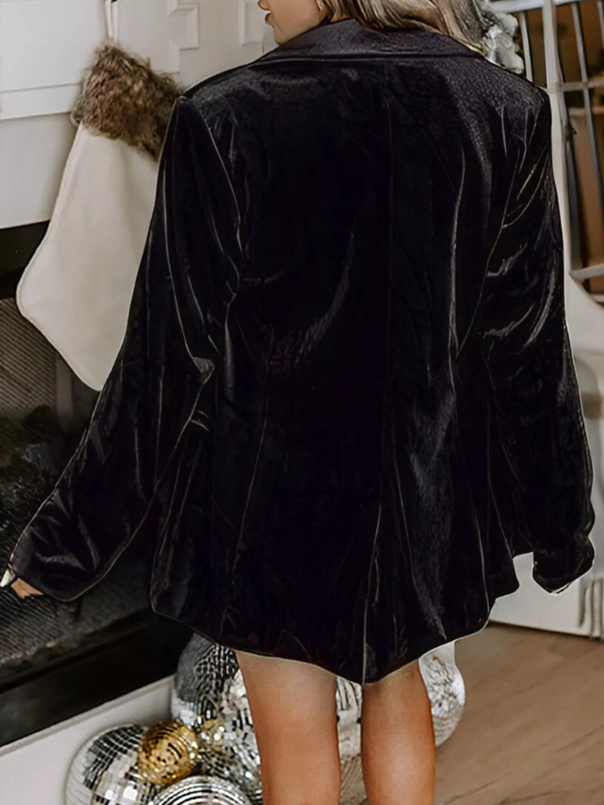Velvet Lapel Collar Button Up Blazer - Lilixa.store