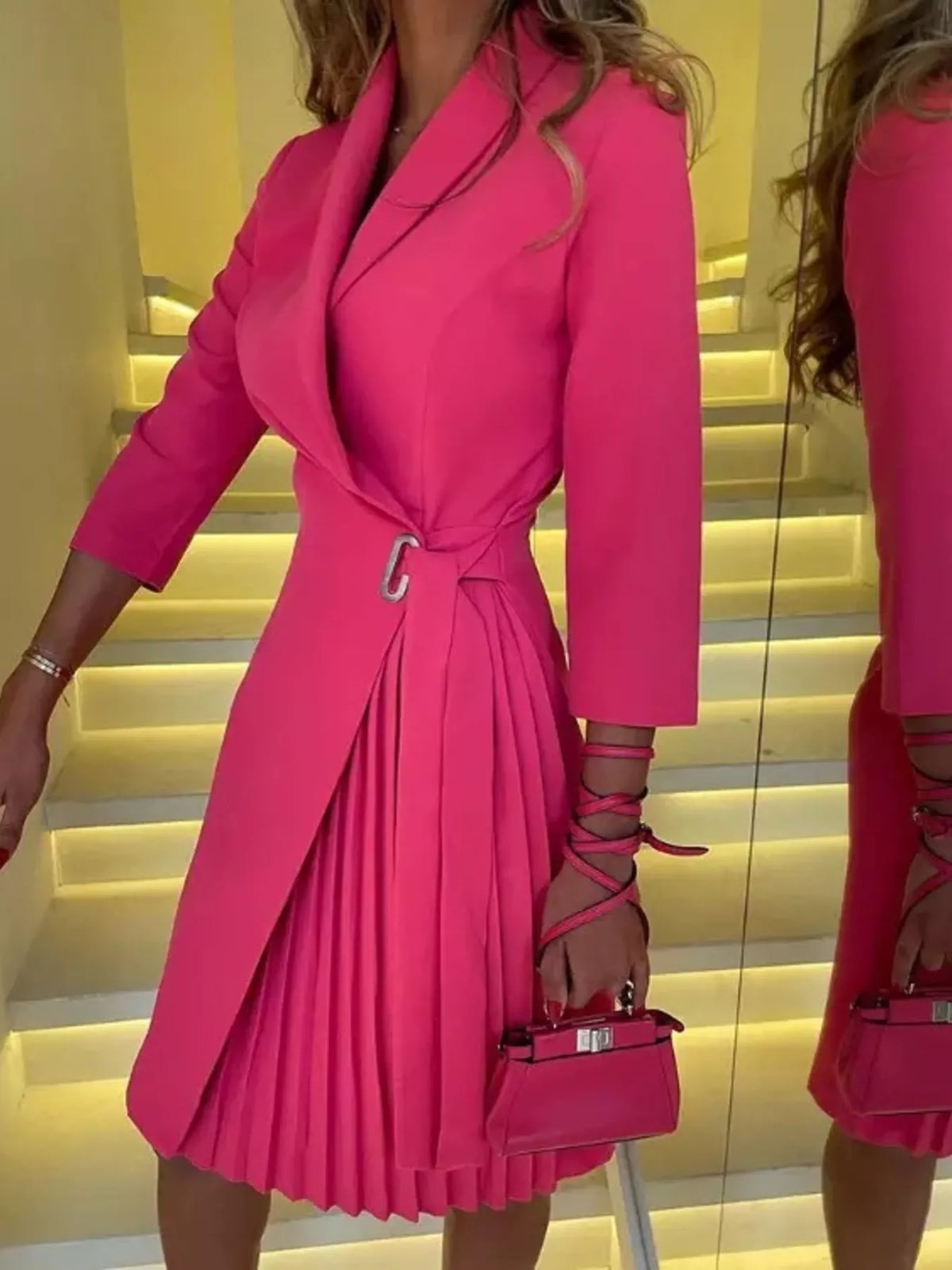 Blazer Style Pleated Midi Dress - Lilixa.store