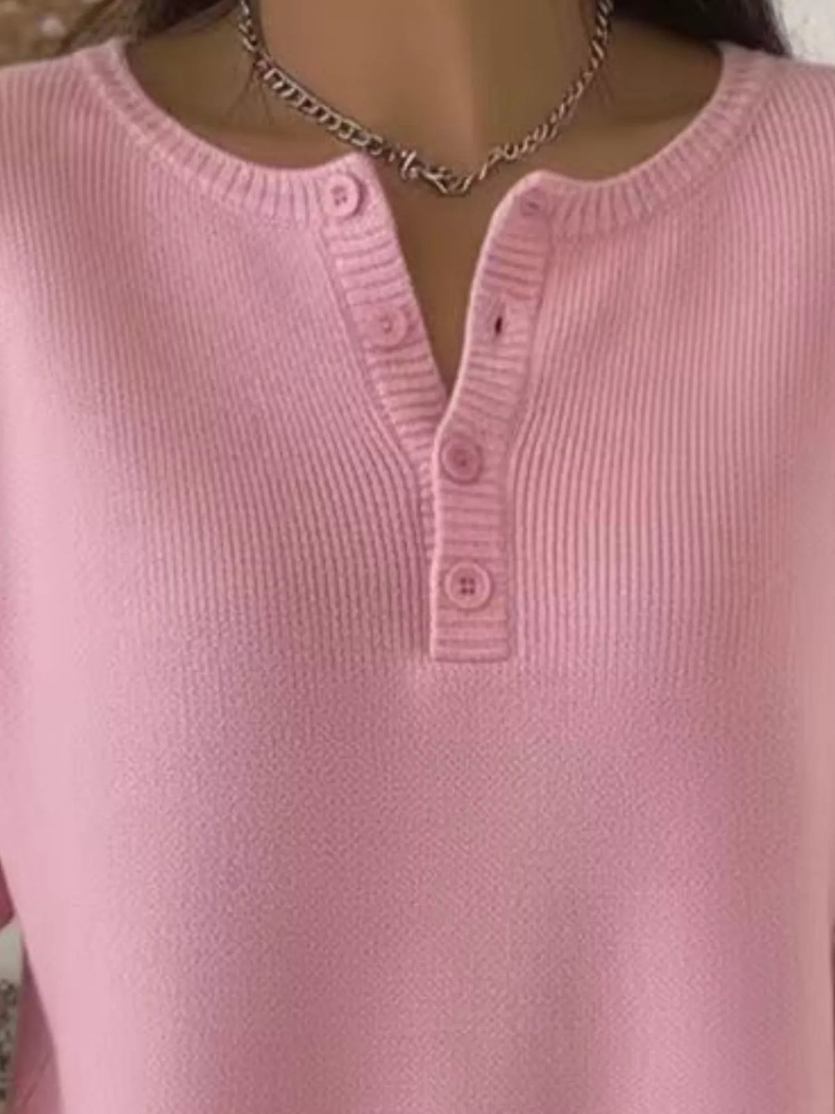 Full Size Button Detail Ribbed Knit Sweater Plus Size