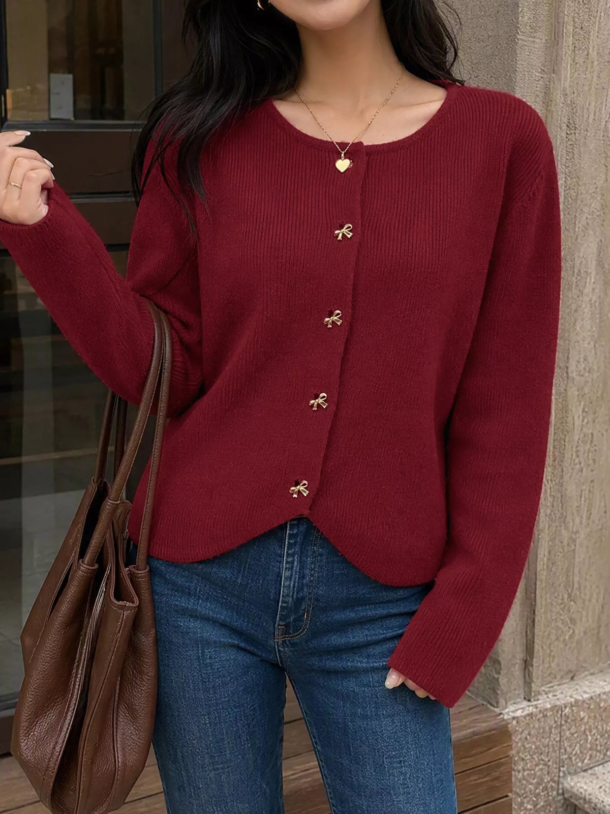 Bow Button Up Knit Cardigan - Lilixa.store