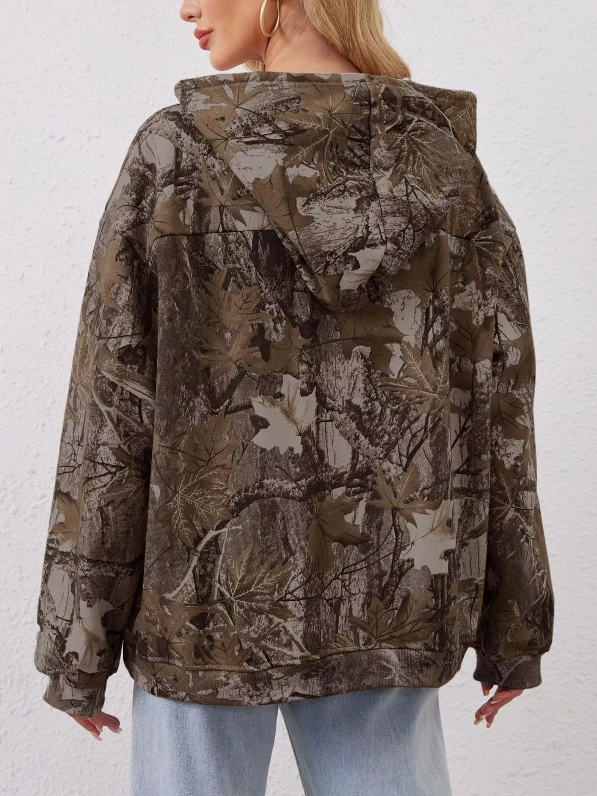 Printed Kangaroo Pocket Oversized Hoodie - Lilixa.store