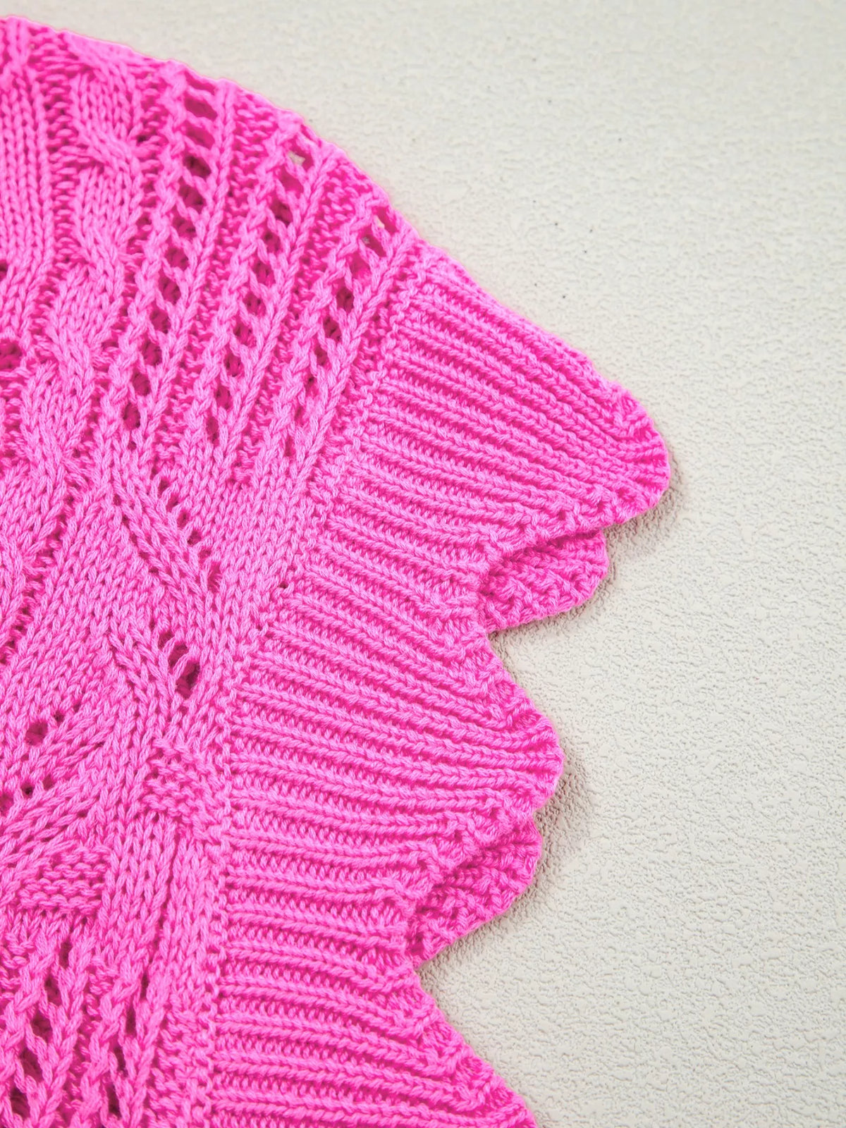 Side Tie Openwork Round Neck Sweater Vest in Fuchsia Pink, view 11