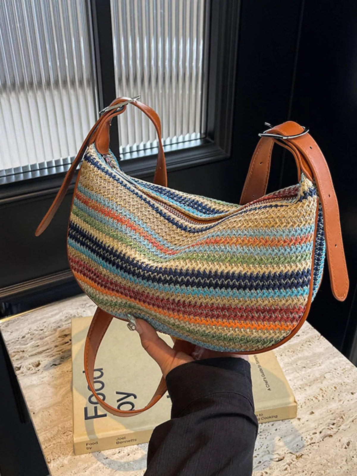 Striped Woven Crossbody Bag