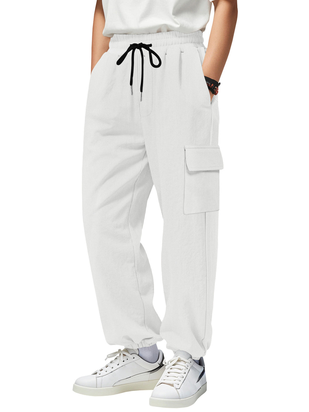 Men's Full Size Drawstring Joggers with Pockets Plus Size in White