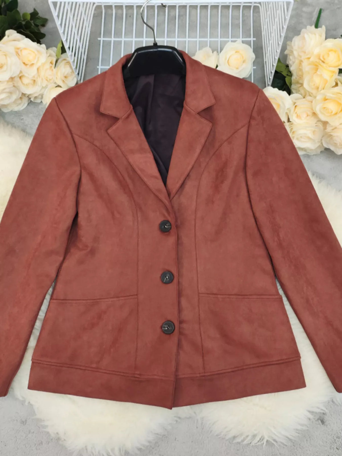 Button Up Lapel Collar Blazer - Lilixa.store