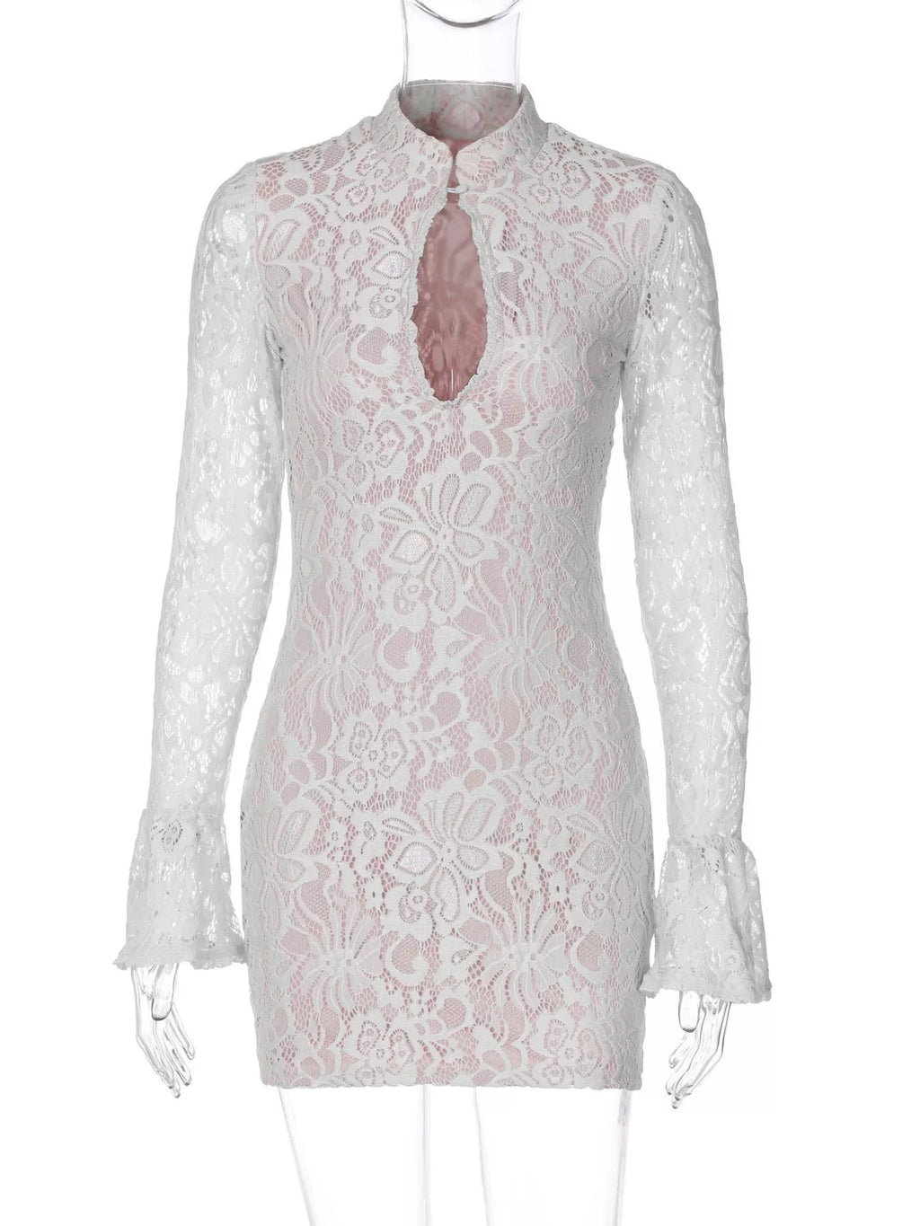 Lace Cutout Long Sleeve Mini Dress - Lilixa.store